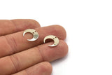Silver Moon Charm, 12 Silver Tone Brass Crescent Moon Charms With 2 Holes (14x13.5x5x0.8mm) BS 2367 H1378