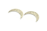 Silver Moon Charm, 6 Textured Antique Silver Plated Brass Crescent Moon Charms With 3 Holes, Connectors (35x9x0.80mm) M174