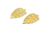 Gold Monstera Charm, 10 Gold Plated Brass Monstera Leaf Charms With 1 Loop, Findings (22x13x0.30mm) D1662