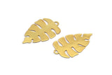 Gold Monstera Charm, 10 Gold Plated Brass Monstera Leaf Charms With 1 Loop, Findings (22x13x0.30mm) D1662