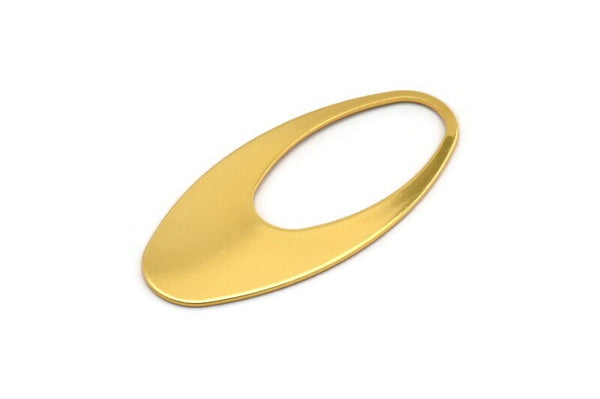 Gold Ellipse Charm, 2 Gold Plated Brass Ellipse Shape Charms Without Hole, Findings (49x24x0.70mm) D0813