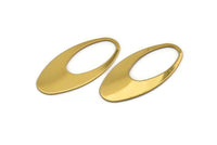 Gold Ellipse Charm, 2 Gold Plated Brass Ellipse Shape Charms Without Hole, Findings (49x24x0.70mm) D0813