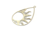 Silver Drop Charm, 6 Antique Silver Plated Brass Sun Charms With 1 Loop, Findings (47x30x0.30mm) D1688