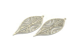 Silver Leaf Charm, 4 Antique Silver Plated Brass Leaf Charms With 1 Loop, Findings (58x25x0.40mm) D1663