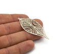 Silver Leaf Charm, 4 Antique Silver Plated Brass Leaf Charms With 1 Loop, Findings (58x25x0.40mm) D1663