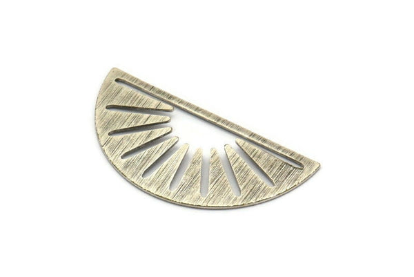 Silver Sun Blank, 4 Textured Antique Silver Plated Brass Semi Circle Blanks (36x17x0.60mm) M02073