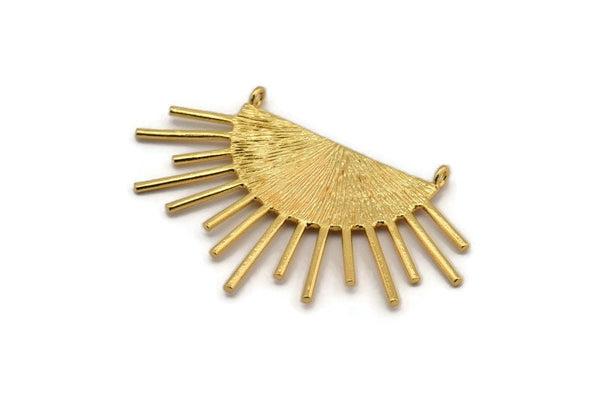 Moon and Sun, Gold Plated Brass Textured Crescent Moon and Semi Sun Ethnic Pendant With 2 Loops, Findings, Charms (54x35x1mm) BS 1936