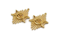 Moon And Eye, Gold Plated Brass, Gold Sun, Charm Pendant, Gold Pendant, Gold Moon Phases Charm With 1 Loop (37x26x1.2mm) N1623