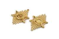 Moon And Eye, Gold Plated Brass, Gold Sun, Charm Pendant, Gold Pendant, Gold Moon Phases Charm With 1 Loop (37x26x1.2mm) N1623