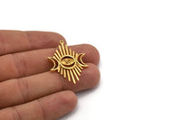Moon And Eye, Gold Plated Brass, Gold Sun, Charm Pendant, Gold Pendant, Gold Moon Phases Charm With 1 Loop (37x26x1.2mm) N1623