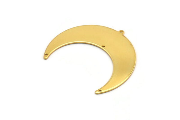 Gold Moon Charm, Gold Plated Brass Crescent Moon Charm With 1 Loop And 3 Holes, Stamping Blanks (50x17x0.90mm) M825