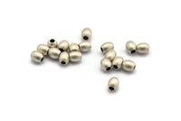 Silver Oval Bead, 10 Antique Silver Plated Brass Oval Industrial Findings, Spacer Beads (6x5mm) D0024