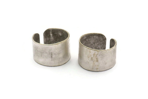 Ring Settings for Soldering, 2 Antique Silver Plated Brass Adjustable Smooth Ring Settings for Soldering (19mm) Mn53 H0264
