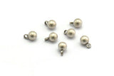 Silver Ball Charm, 8 Antique Silver Plated Brass Ball Charms With 1 Loop (4mm) D1718