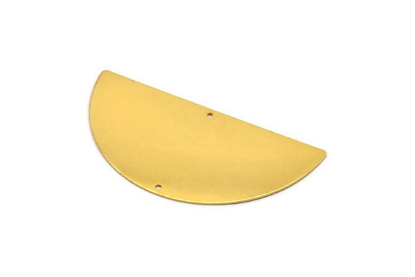 Gold Half Moon, Gold Plated Brass Semi Circle Blank With 2 Holes, Charms, Earrings, Pendants (70x34x0.6mm) D0798