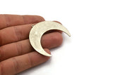 Silver Moon Charm, 2 Antique Silver Plated Brass Crescent Moon Charms With 1 Loop, Stamping Blanks (50x17x0.90mm) M822
