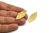 Brass Marquise Charm, 6 Raw Brass Leaf Pattarned Marquise Shaped Charms With 1 Hole (39x15x0.80mm) A5710
