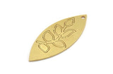 Brass Marquise Charm, 6 Raw Brass Leaf Pattarned Marquise Shaped Charms With 1 Hole (39x15x0.80mm) A5710