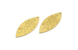 Brass Marquise Charm, 6 Raw Brass Leaf Pattarned Marquise Shaped Charms With 1 Hole (39x15x0.80mm) A5705