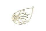 Silver Drop Charm, 6 Antique Silver Plated Brass Flower Charms With 1 Loop, Findings (47x30x0.30mm) D1675