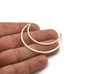 Silver Moon Charm, 4 Antique Silver Plated Brass Crescent Moon Charms With 2 Holes (50x15x0.90mm) M846