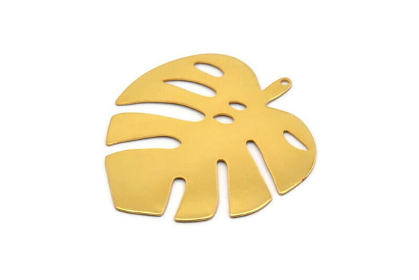 Gold Monstera Charm, Gold Plated Brass Monstera Leaf Charm With 1 Loop, Pendants, Earrings, Findings (51x46x0.50mm) D0653