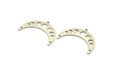 Silver Moon Charm, 6 Antique Silver Plated Brass Moon Phases Charms With 1 Loop And 2 Holes (36x12x0.80mm) M01449