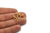 Gold Eye Charm, 2 Gold Plated Brass Eye Charms With 1 Loop, Pendants, Earrings (36x33x1mm) D992