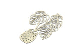 Silver Flower Charm, 4 Antique Silver Plated Brass Flower Charms With 1 Loop, Findings (52x33x0.30mm) D1677