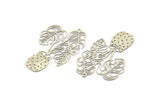 Silver Flower Charm, 4 Antique Silver Plated Brass Flower Charms With 1 Loop, Findings (52x33x0.30mm) D1677