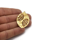 Gold Oval Pendant, 2 Gold Plated Brass Hammered Oval Pendants With 1 Loop, Charms, Earrings, Findings (49x28x0.50mm) D0762