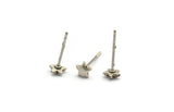 Silver Star Earring, 12 Antique Silver Plated Brass Star Stud Earrings (5mm) D1407