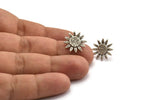 Silver Sunflower Earring, 2 Antique Silver Plated Brass Sunflower Stud Earrings (15mm) N1341