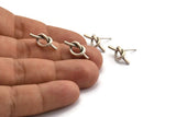 Silver Knot Earring, 4 Antique Silver Plated Brass Knot Stud Earrings (19x8mm) D1309