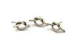 Silver Knot Earring, 4 Antique Silver Plated Brass Knot Stud Earrings (19x8mm) D1309