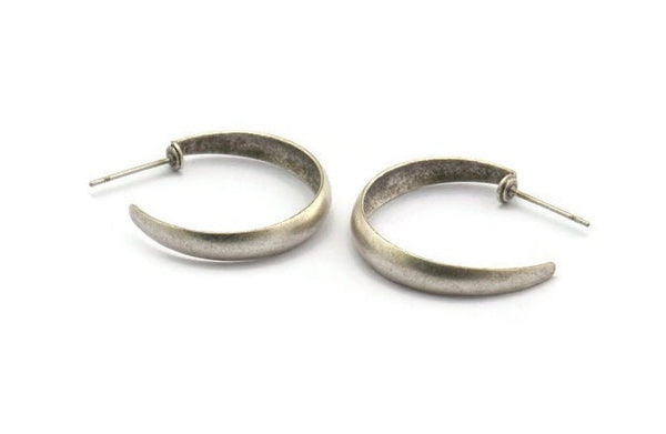 Silver Circle Earring, 2 Antique Silver Plated Brass Circle Stud Earrings (25x4x1.2mm) D1283