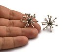 Silver Molecule Earring, 2 Antique Silver Plated Brass Molecule Stud Earrings (28x13mm) D1611