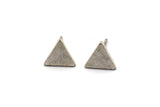 Silver Triangle Earring, 8 Antique Silver Plated Brass Triangle Stud Earrings (8mm) D1465