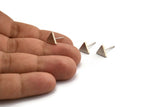 Silver Triangle Earring, 8 Antique Silver Plated Brass Triangle Stud Earrings (8mm) D1465