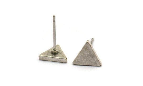 Silver Triangle Earring, 8 Antique Silver Plated Brass Triangle Stud Earrings (8mm) D1465