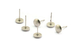 Silver Round Earring, 8 Antique Silver Plated Brass Round Stud Earrings (8mm) D1463