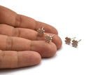 Silver Flower Earring, 8 Antique Silver Plated Brass Flower Stud Earrings (8mm) D1466