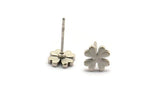 Silver Flower Earring, 8 Antique Silver Plated Brass Flower Stud Earrings (8mm) D1466