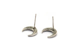 Silver Moon Earring, 6 Antique Silver Plated Brass Crescent Moon Stud Earrings (12x3x2mm) A2182