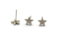 Silver Star Earring, 8 Antique Silver Plated Brass Star Stud Earrings (8mm) D1467