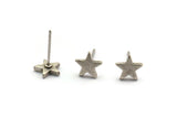 Silver Star Earring, 8 Antique Silver Plated Brass Star Stud Earrings (8mm) D1467