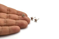 Silver Star Earring, 8 Antique Silver Plated Brass Star Stud Earrings (8mm) D1467