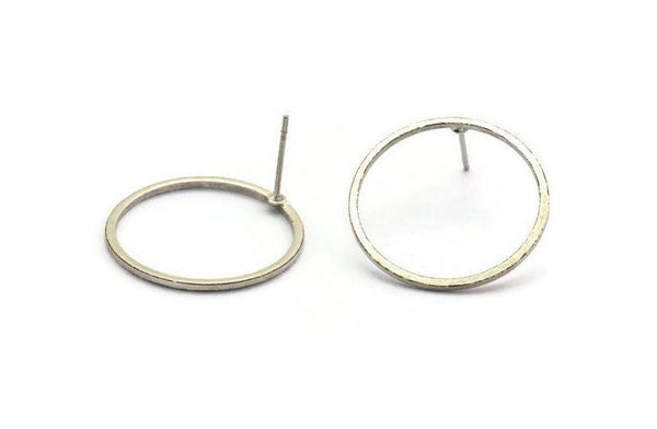 Silver Circle Earring, 8 Antique Silver Plated Brass Circle Stud Earrings (22x1x1mm) BS 1093 A1455