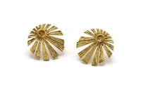 Gold Sun Earring, 2 Gold Plated Brass Rising Sun Flag Stud Earrings - Pad Size 3mm (19x1.2mm) N1435