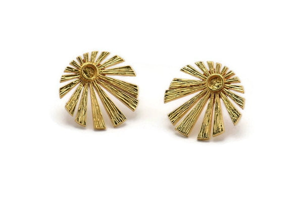Gold Sun Earring, 2 Gold Plated Brass Rising Sun Flag Stud Earrings - Pad Size 3mm (19x1.2mm) N1435